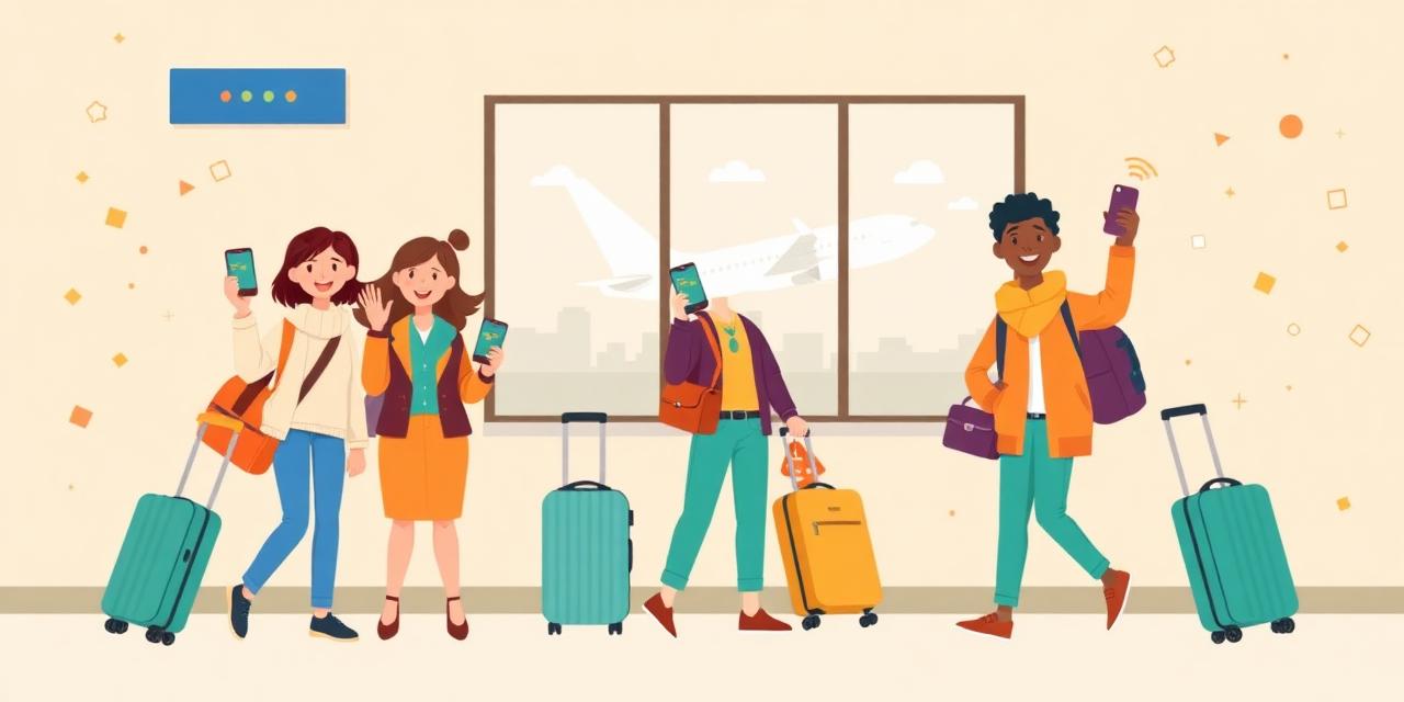 Travellers arriving at the airport with smartphones connected on Airalo eSIM