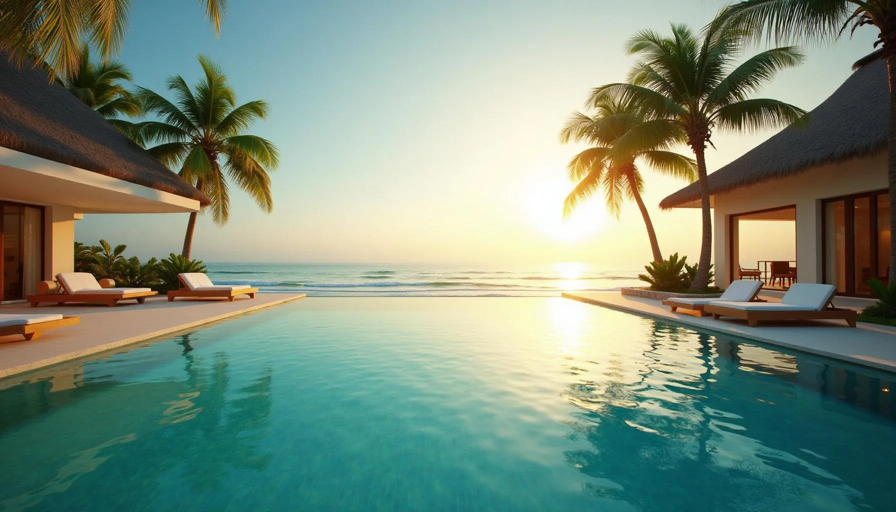 Travel essentials kit overlooking a luxury destination