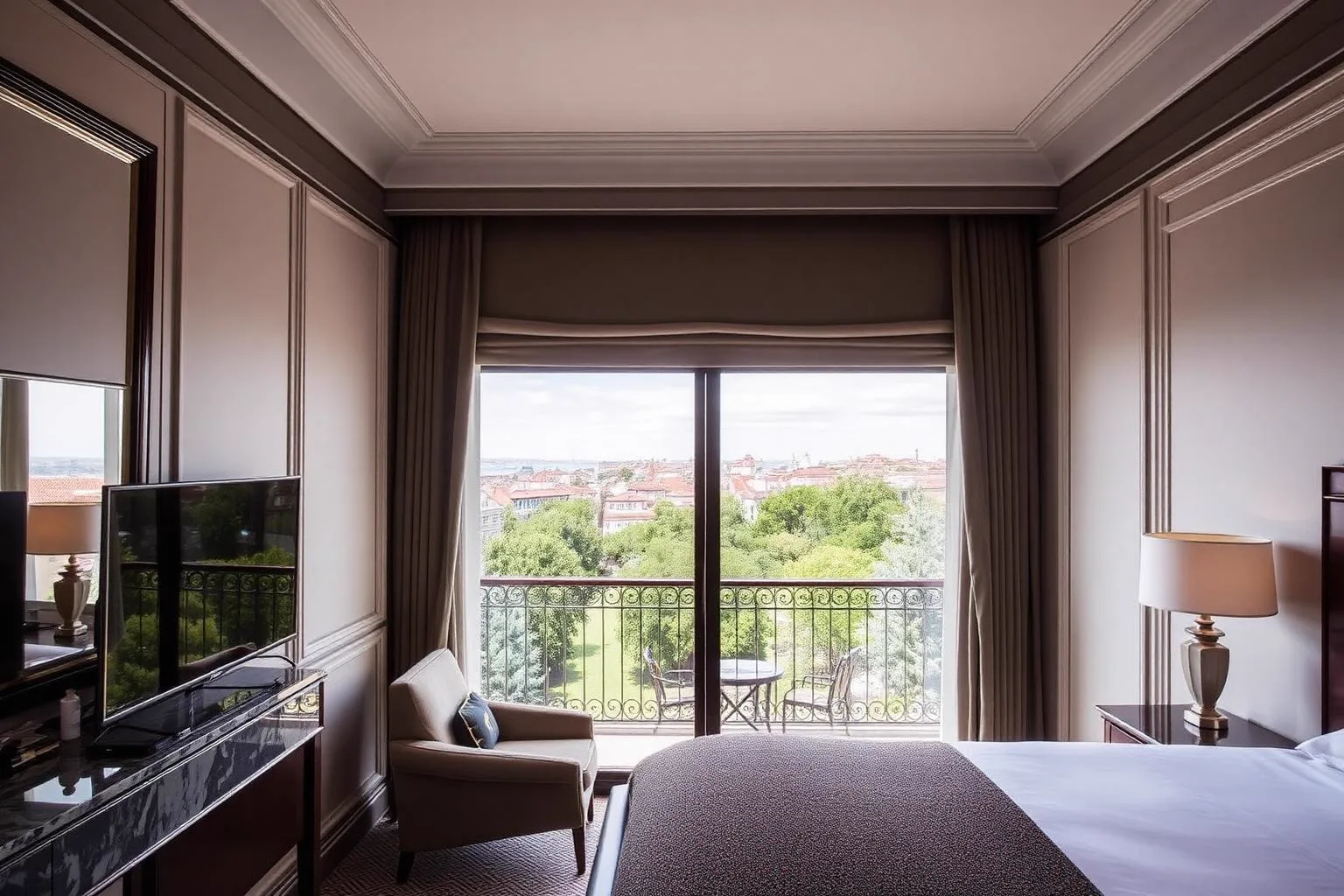 Suite with a private balcony overlooking Parque Eduardo VII at the Four Seasons Ritz Lisbon