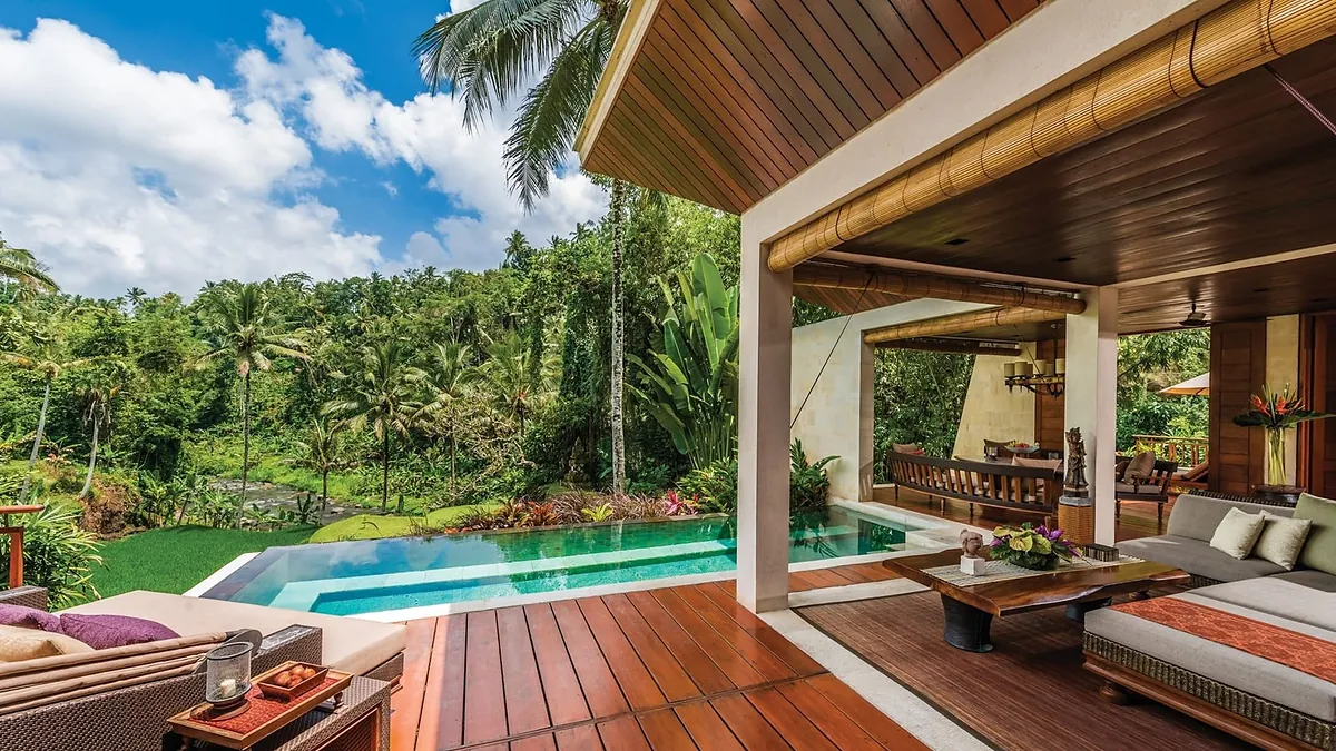 Jungle villa with private plunge pool and timber deck at Four Seasons Resort Bali at Sayan