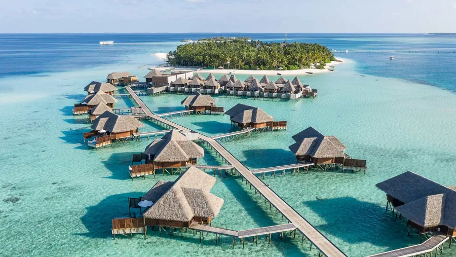 Conrad Maldives Rangali Island twin island aerial view, South Ari Atoll