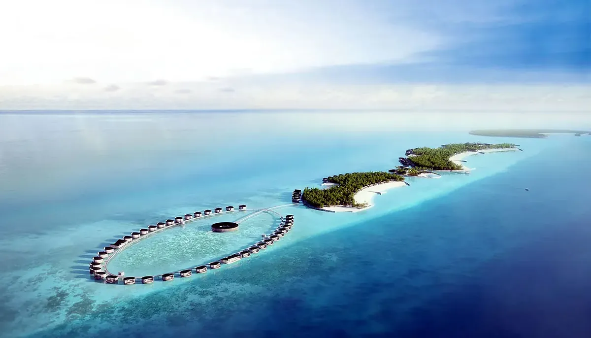 The Ritz-Carlton Fari Islands circular spa ringed by the lagoon