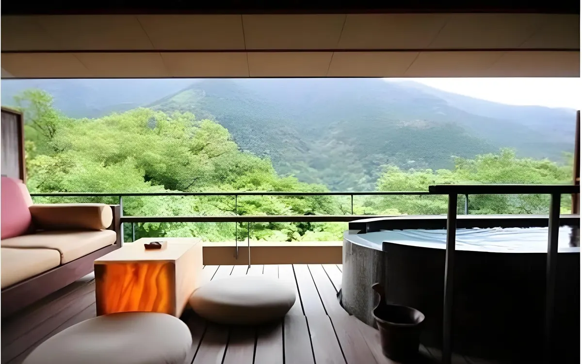 Hakone Ginyu, room terrace with private bath and valley view, Hakone