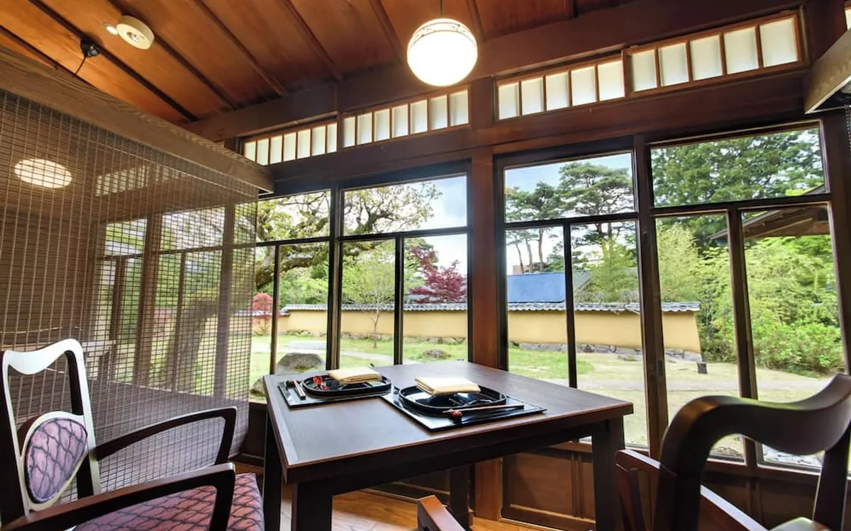 Hakone Suishoen, tatami style guest room opening onto the garden, Hakone