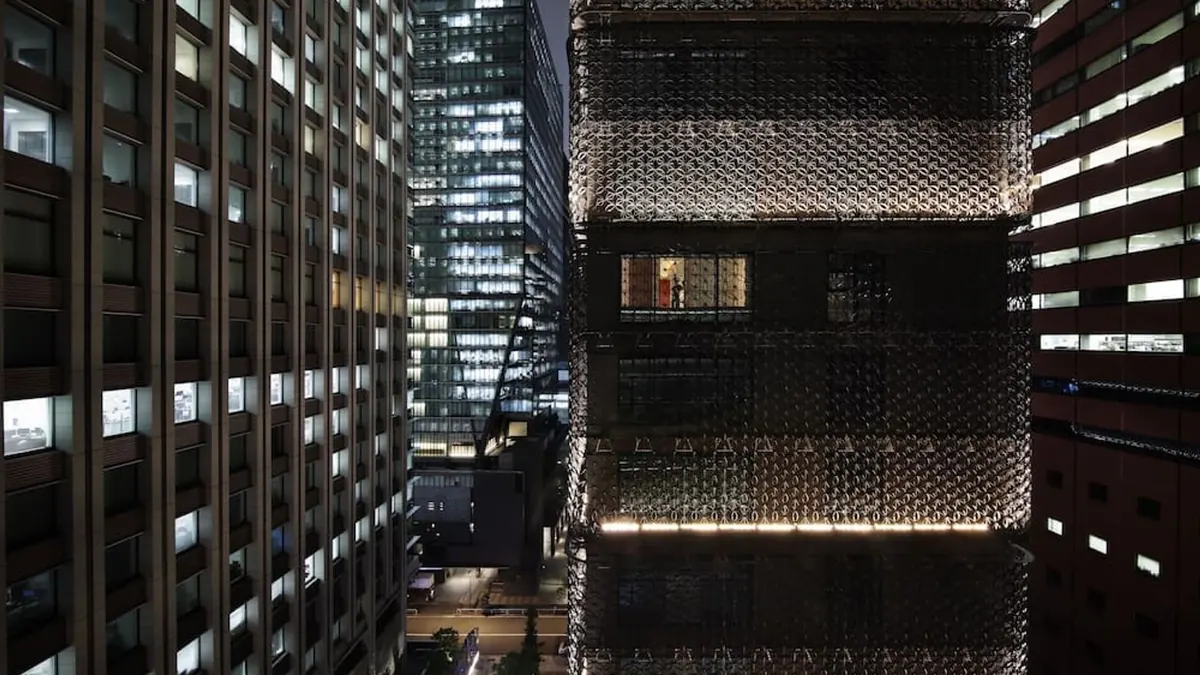 HOSHINOYA Tokyo, the lattice wrapped tower in Otemachi, Tokyo