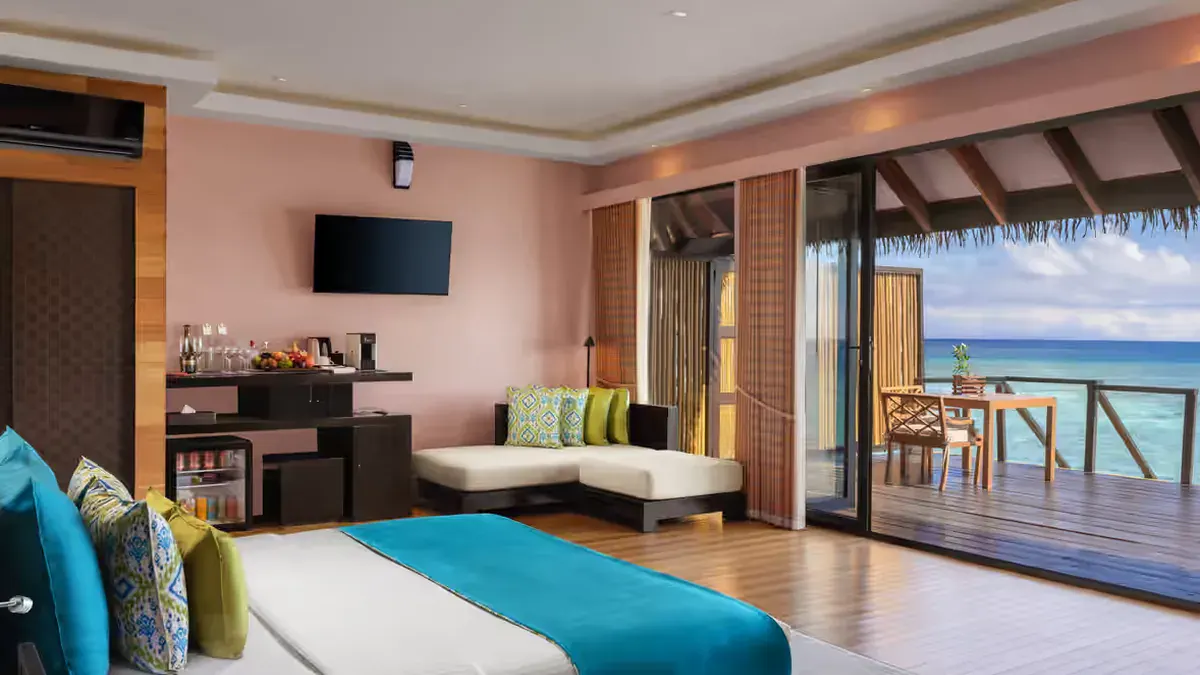 Sunrise water villa interior at Adaaran Prestige Vadoo