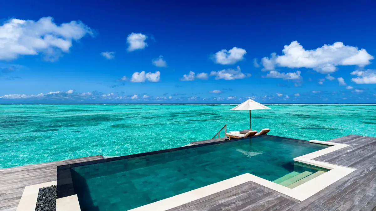 Private pool on an overwater villa at Gili Lankanfushi