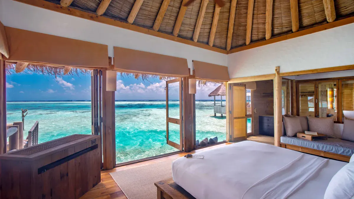 Overwater villa bedroom at Gili Lankanfushi