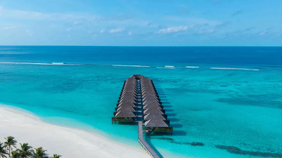 Overwater villa jetty at Meeru Maldives in North Malé Atoll