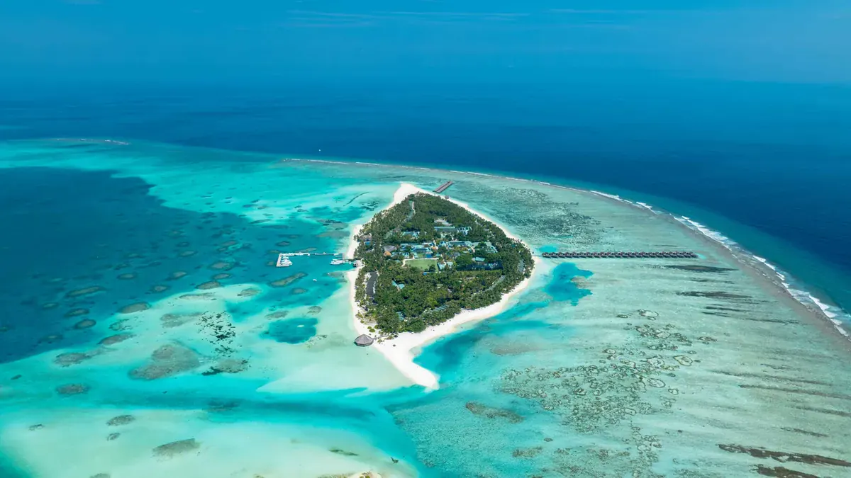 Aerial view of Meeru Island in North Malé Atoll