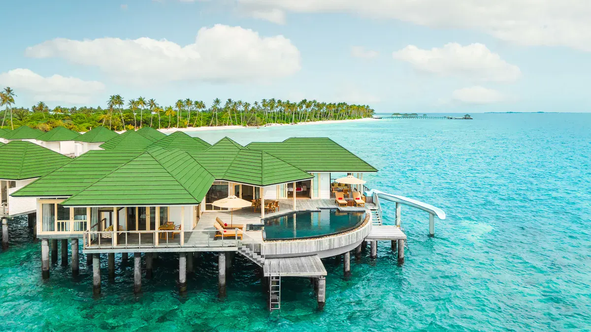 Overwater villas with pools and slides at Siyam World