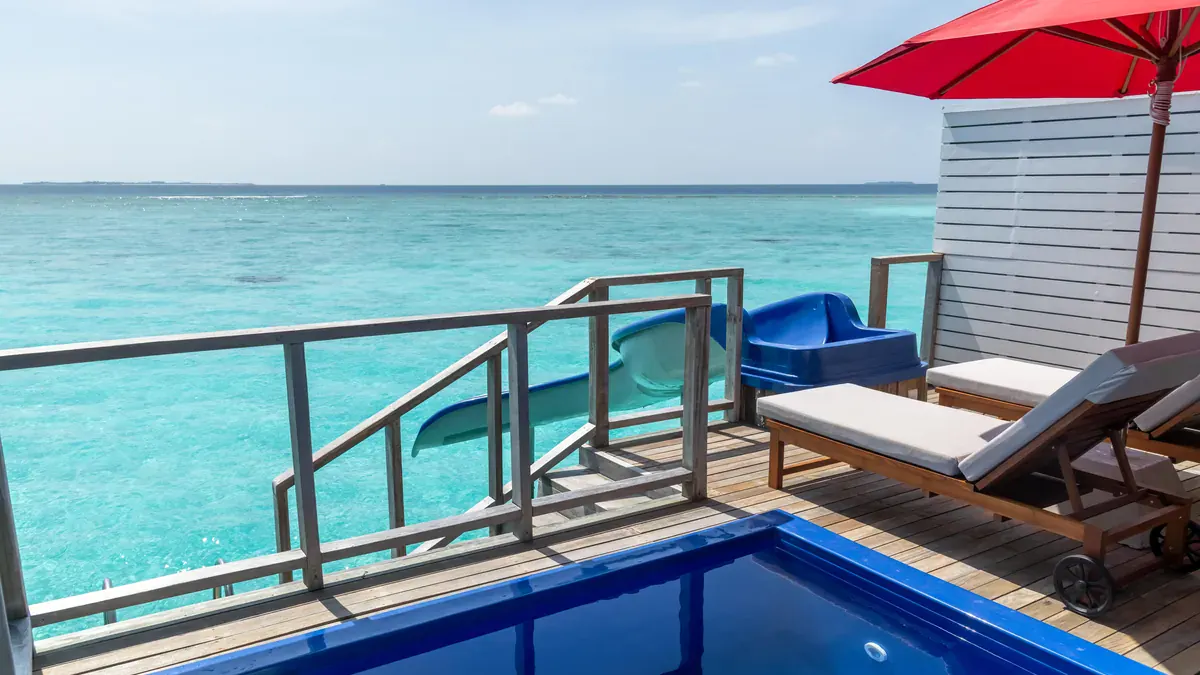 Private pool on a water villa deck at Siyam World