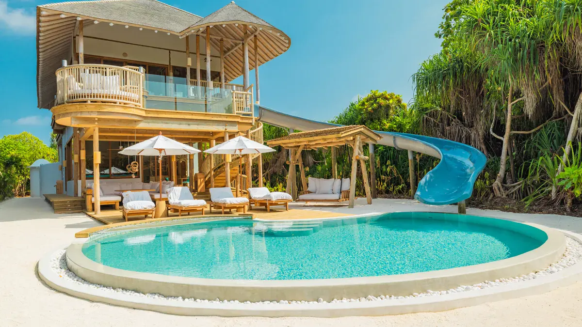 Island Reserve with slide into a private pool at Soneva Jani