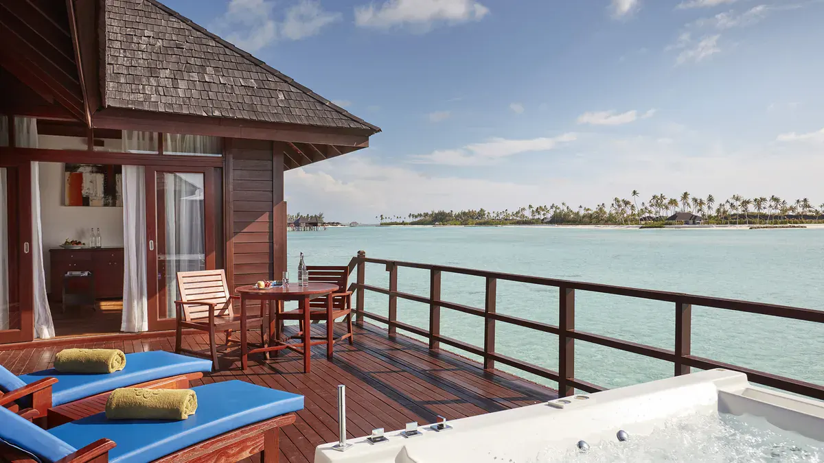 Water villa terrace with jacuzzi at Sun Siyam Olhuveli