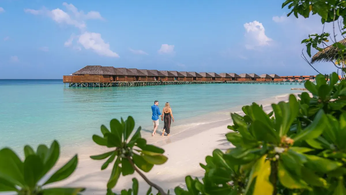 Water villa jetty at Veligandu Island Resort