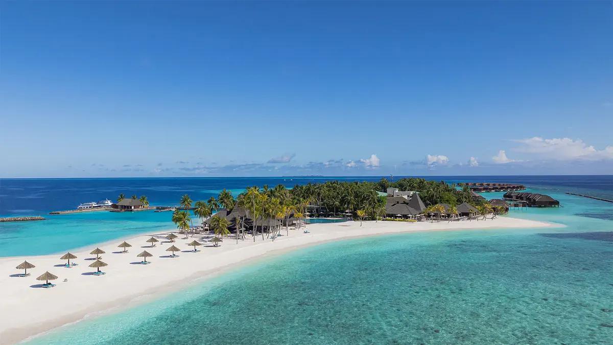 Veligandu Island sandbank and lagoon from the air