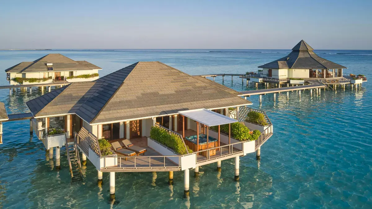 Water Villa decks above the lagoon at Villa Park Maldives