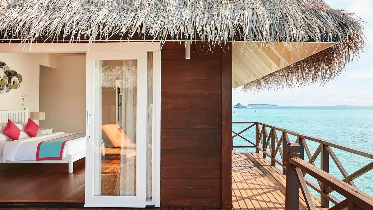 Water villa terrace over the lagoon at Sun Siyam Vilu Reef