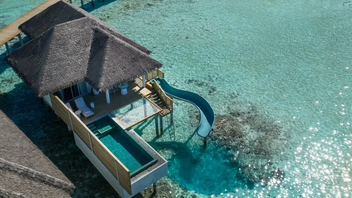The 11 metre slide on an Ocean Signature Villa at Sun Siyam Vilu Reef