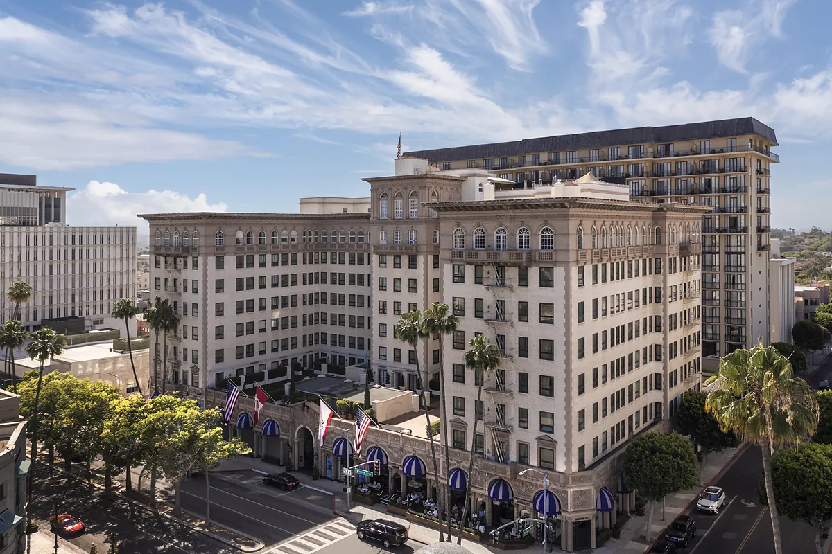 Beverly Wilshire exterior at Wilshire Boulevard and Rodeo Drive, Beverly Hills