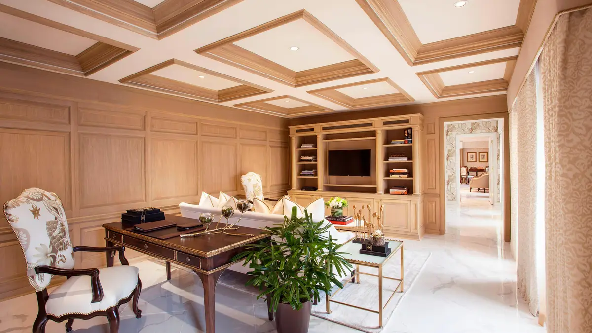 The panelled library of the Presidential Suite at the St Regis Washington DC