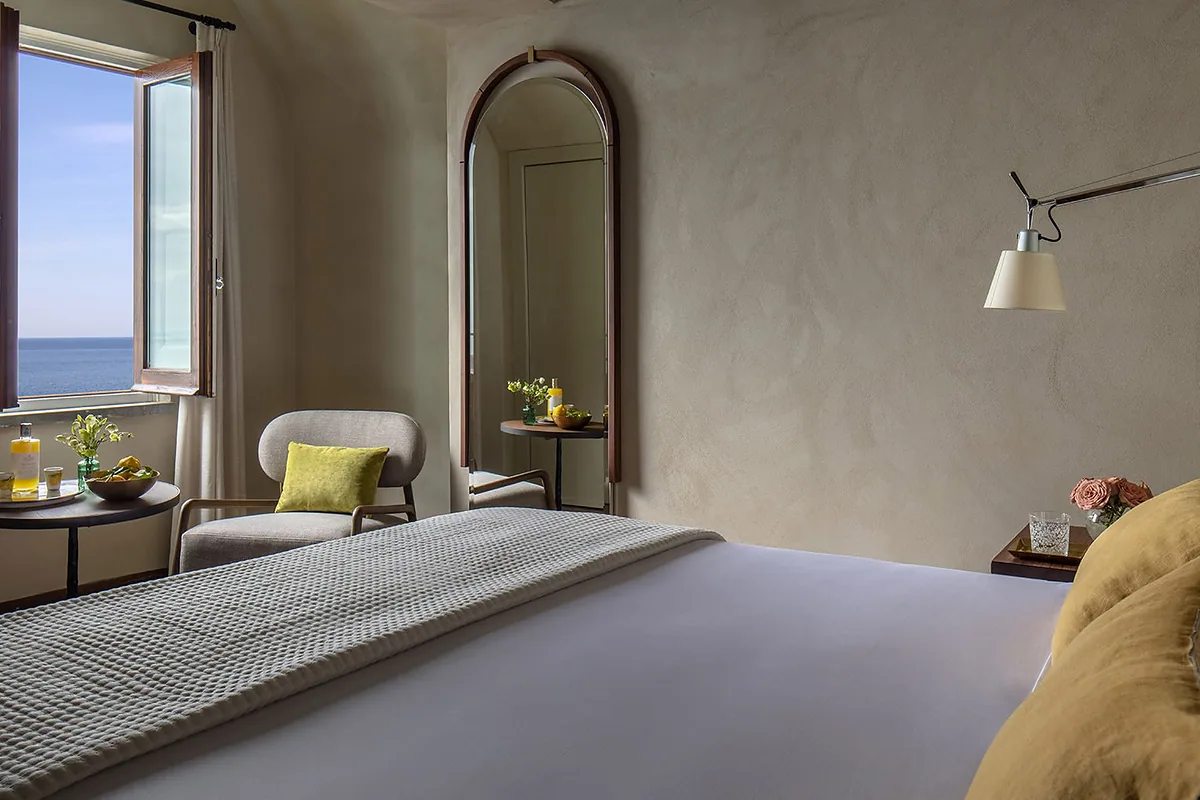 Anantara Convento di Amalfi Grand Hotel, Amalfi Town, Amalfi Coast: guest room interior, photographed for Luxury Hotel Compare