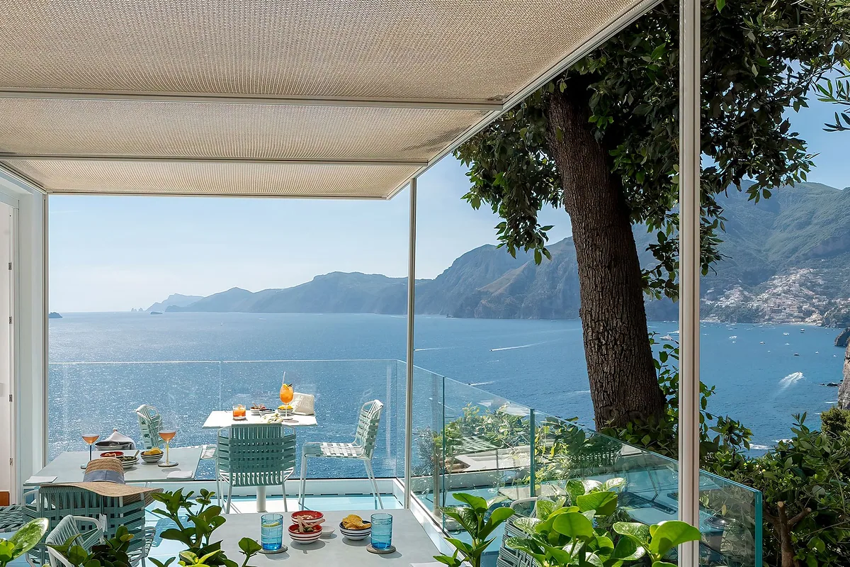 Casa Angelina, Praiano, Amalfi Coast: restaurant, bar and dining terrace, photographed for Luxury Hotel Compare