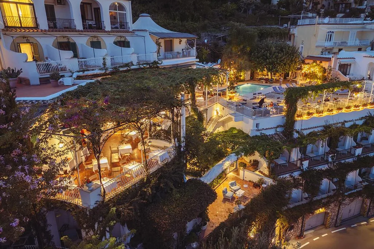 Hotel Poseidon Positano, Positano, Amalfi Coast: restaurant, bar and dining terrace, photographed for Luxury Hotel Compare