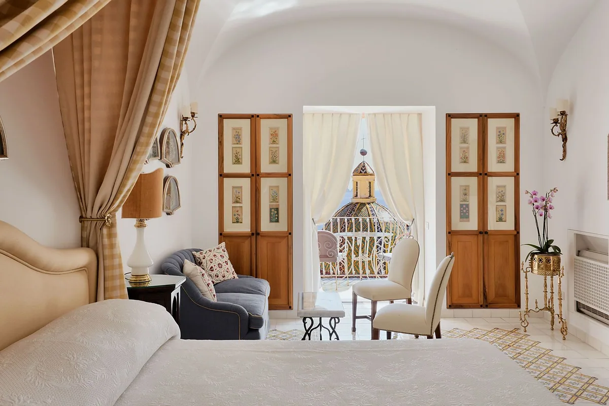 Le Sirenuse, Positano, Amalfi Coast: guest room interior, photographed for Luxury Hotel Compare