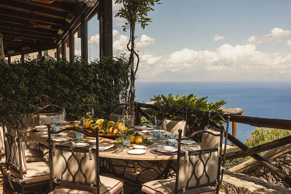 Monastero Santa Rosa, Conca dei Marini, Amalfi Coast: restaurant, bar and dining terrace, photographed for Luxury Hotel Compare