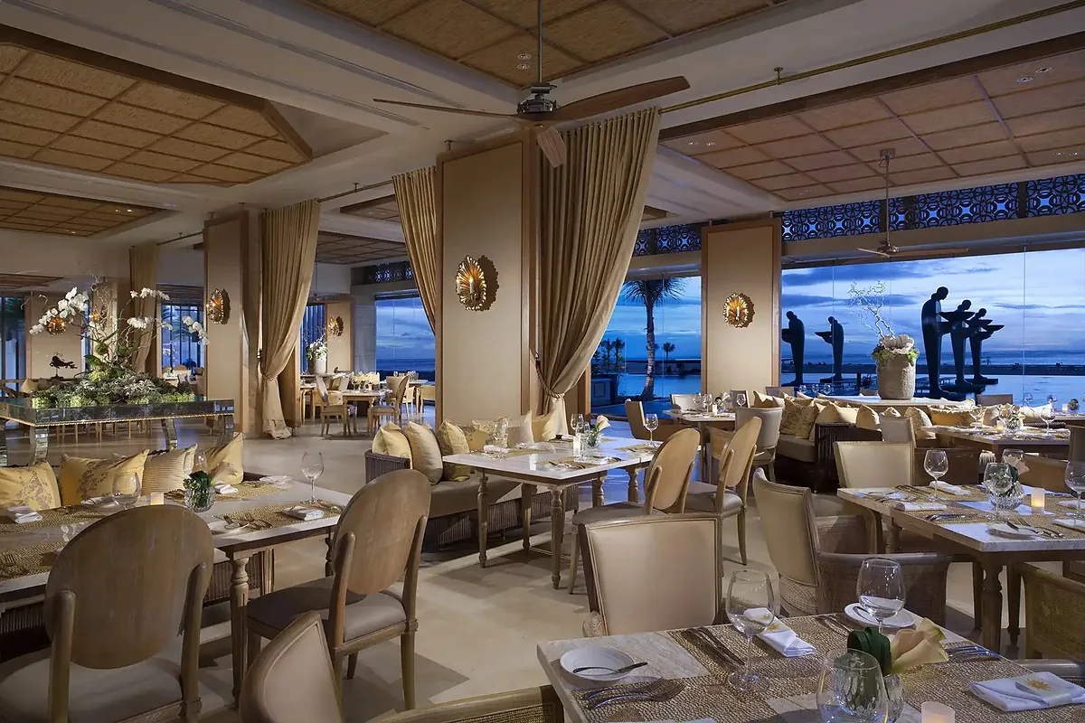 The Mulia Bali, Nusa Dua, Bali: restaurant, bar and dining terrace, photographed for Luxury Hotel Compare
