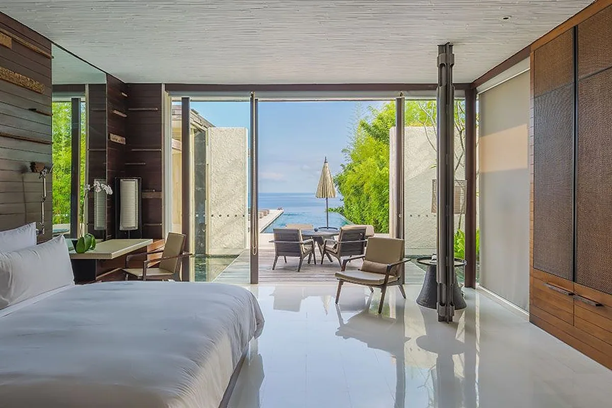 Alila Villas Uluwatu, Uluwatu, Bali: guest room interior, photographed for Luxury Hotel Compare