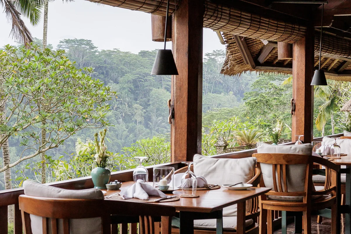 Amandari, Ubud, Bali: restaurant, bar and dining terrace, photographed for Luxury Hotel Compare