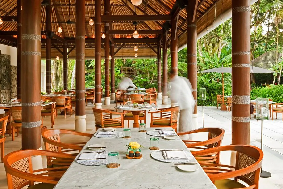 COMO Uma Ubud, Ubud, Bali: restaurant, bar and dining terrace, photographed for Luxury Hotel Compare