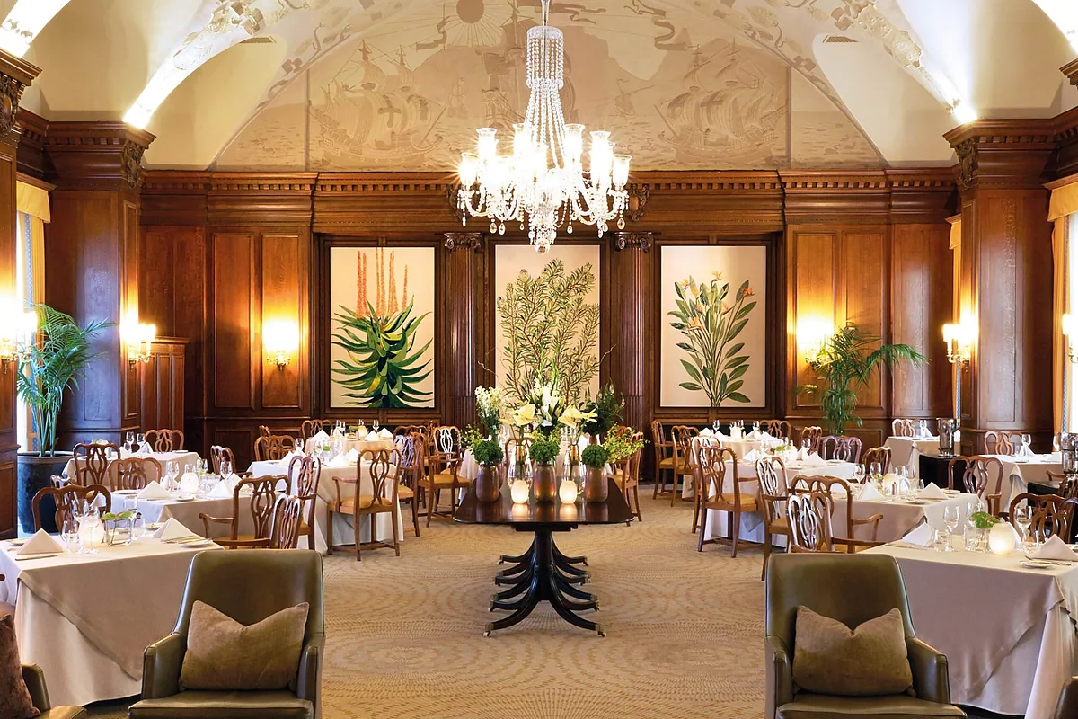 Belmond Mount Nelson Hotel, Gardens, Cape Town: restaurant, bar and dining terrace, photographed for Luxury Hotel Compare