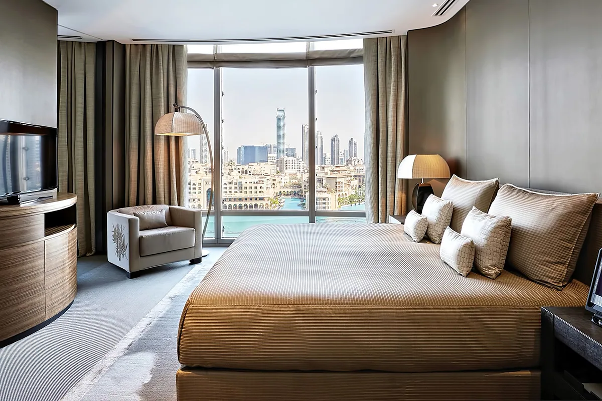 Armani Hotel Dubai, Downtown Dubai: guest room interior, photographed for Luxury Hotel Compare
