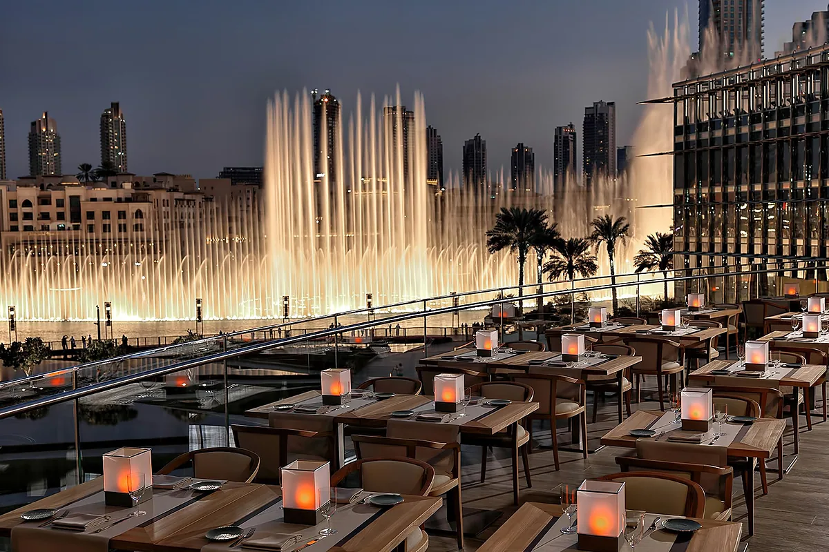 Armani Hotel Dubai, Downtown Dubai: restaurant, bar and dining terrace, photographed for Luxury Hotel Compare