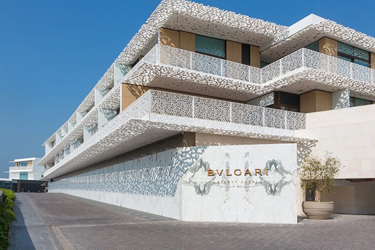 Bulgari Resort Dubai, Jumeirah Bay, Dubai: arrival, grounds and architecture, photographed for Luxury Hotel Compare