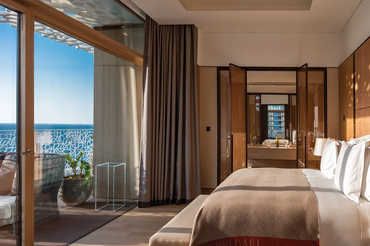 Bulgari Resort Dubai, Jumeirah Bay, Dubai: guest room interior, photographed for Luxury Hotel Compare