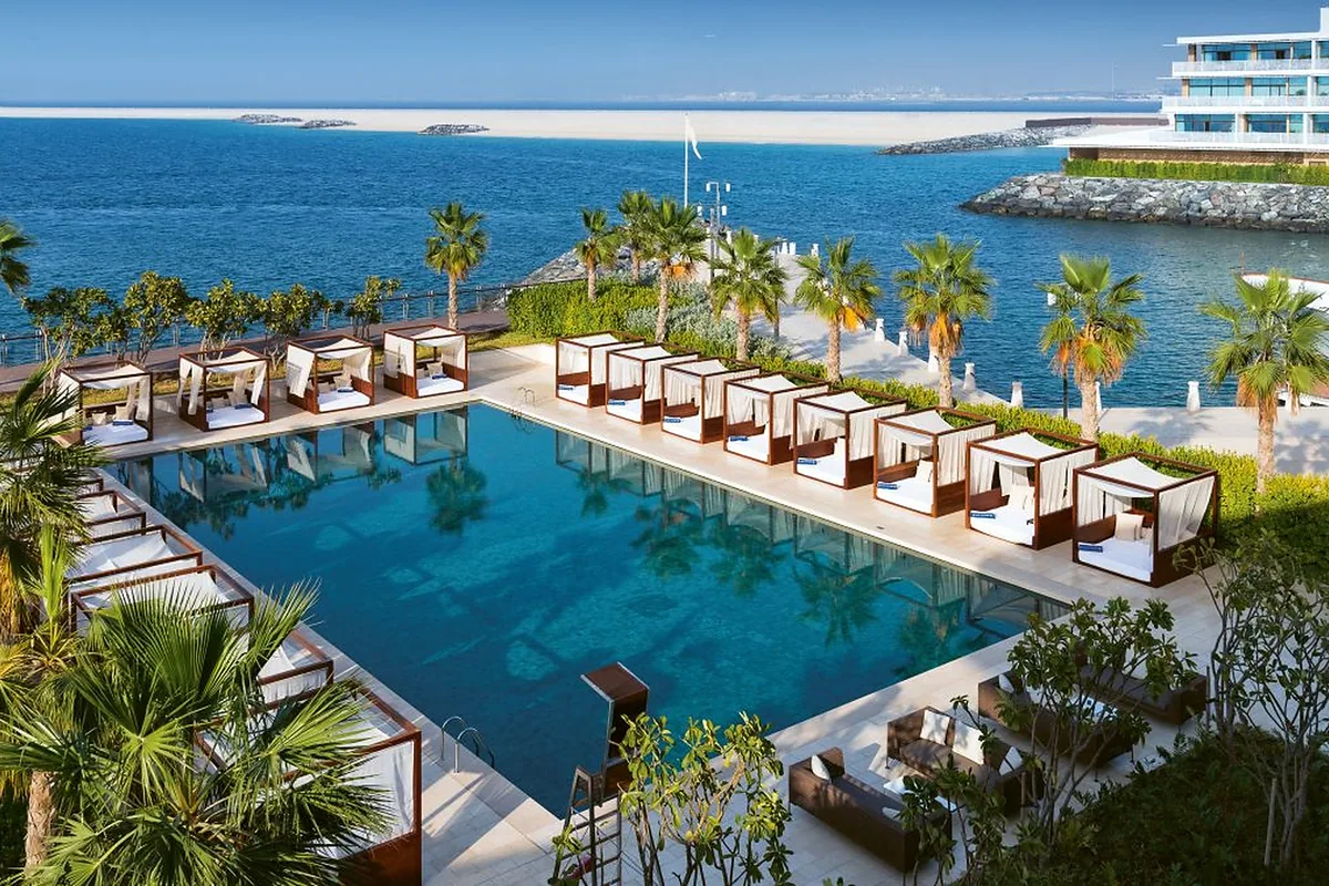 Bulgari Resort Dubai, Jumeirah Bay, Dubai: pool and spa, photographed for Luxury Hotel Compare