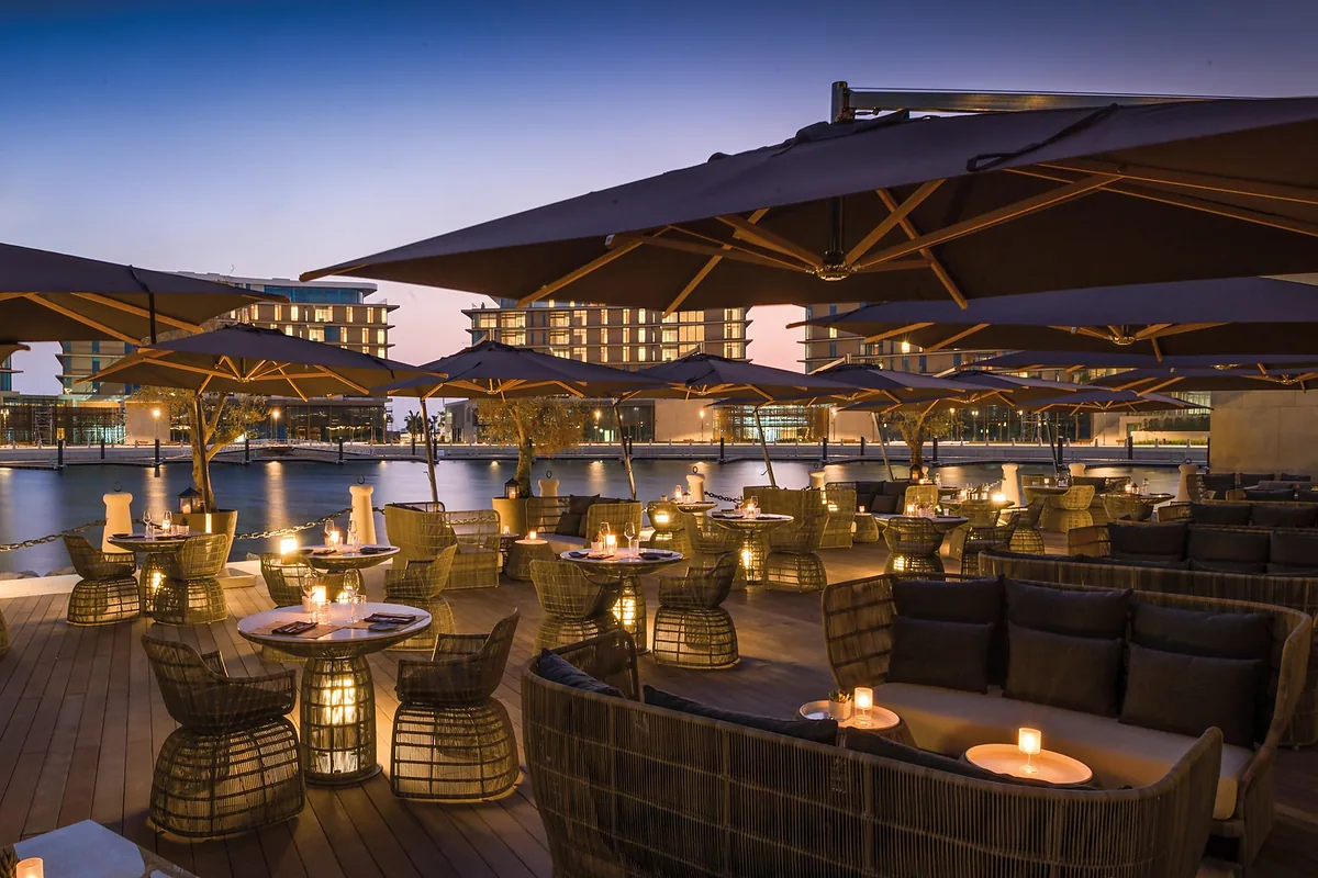 Bulgari Resort Dubai, Jumeirah Bay, Dubai: restaurant, bar and dining terrace, photographed for Luxury Hotel Compare