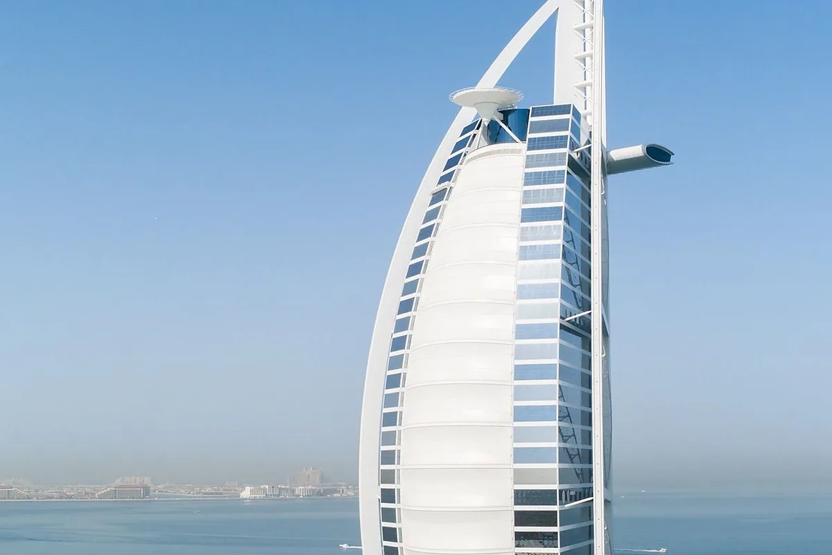 Burj Al Arab Jumeirah, Jumeirah Beach, Dubai: arrival, grounds and architecture, photographed for Luxury Hotel Compare