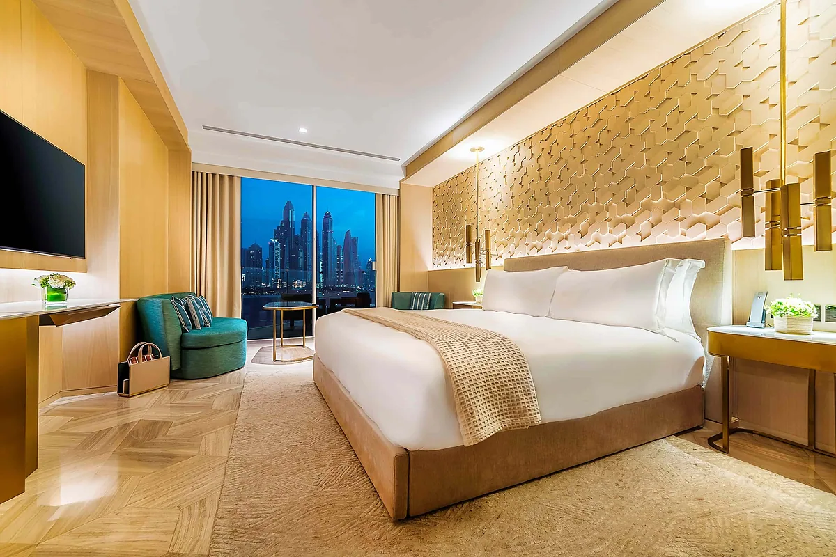 FIVE Palm Jumeirah Dubai, Palm Jumeirah, Dubai: guest room interior, photographed for Luxury Hotel Compare