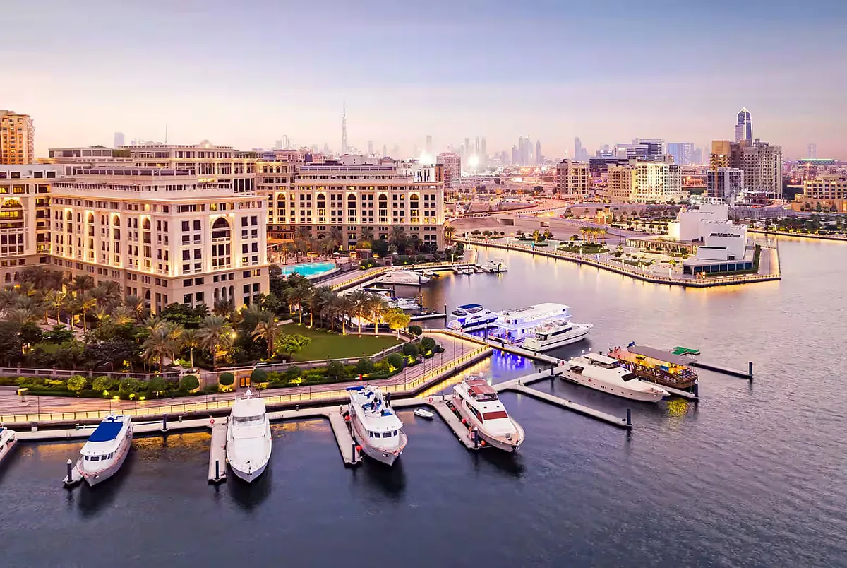 Palazzo Versace Dubai, Dubai Creek, Dubai: exterior and setting, photographed for Luxury Hotel Compare