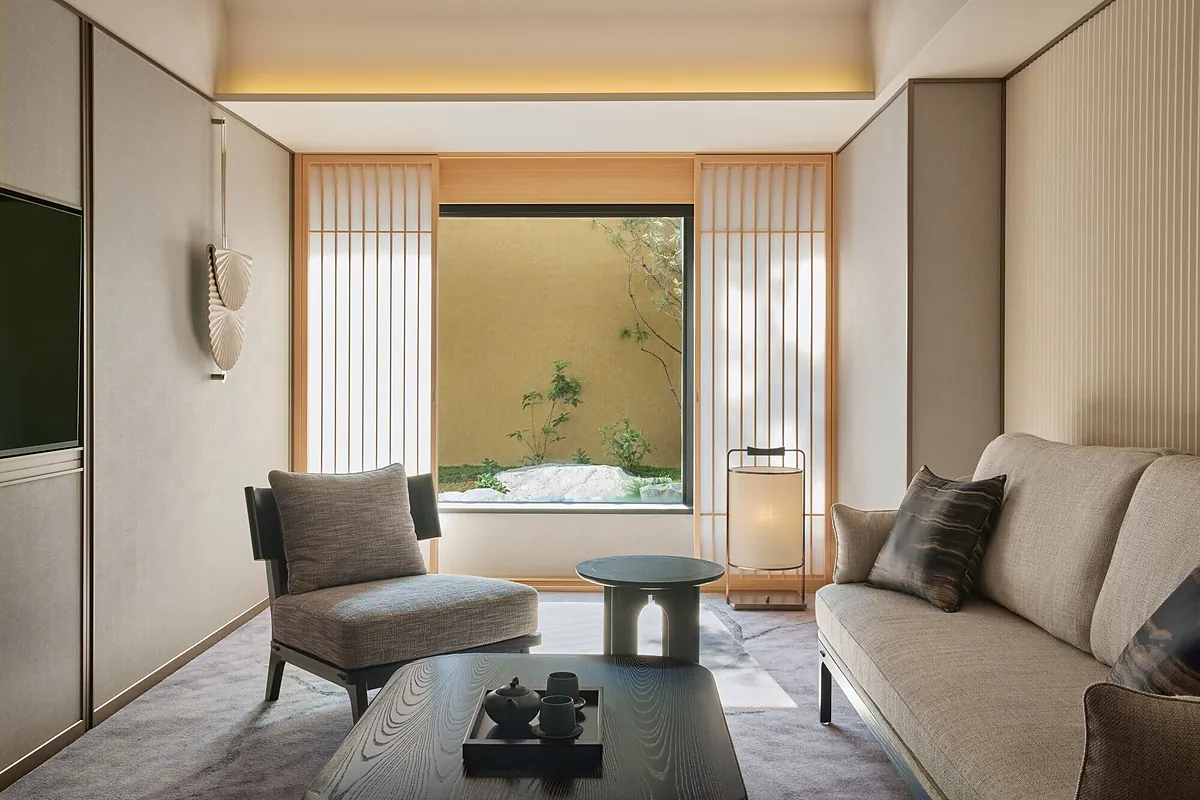 Dusit Thani Kyoto, the sitting area of a guest room, Kyoto