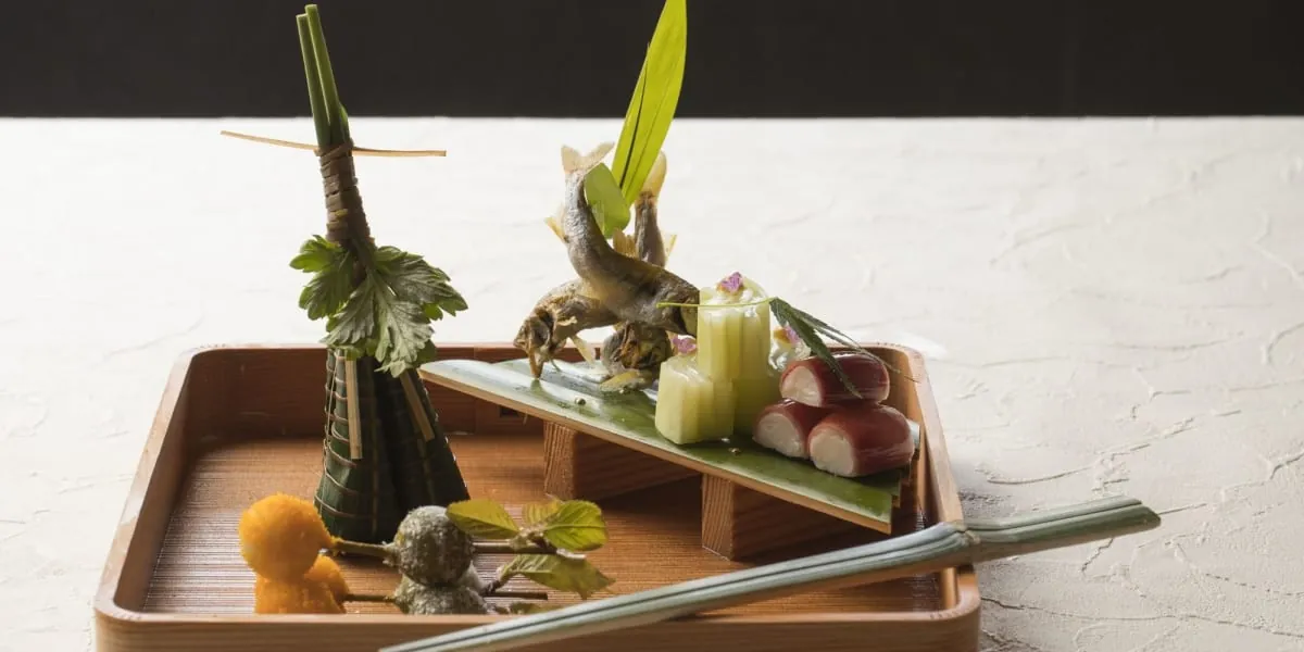 HOSHINOYA Kyoto, a kaiseki course served on a copper tray, Kyoto
