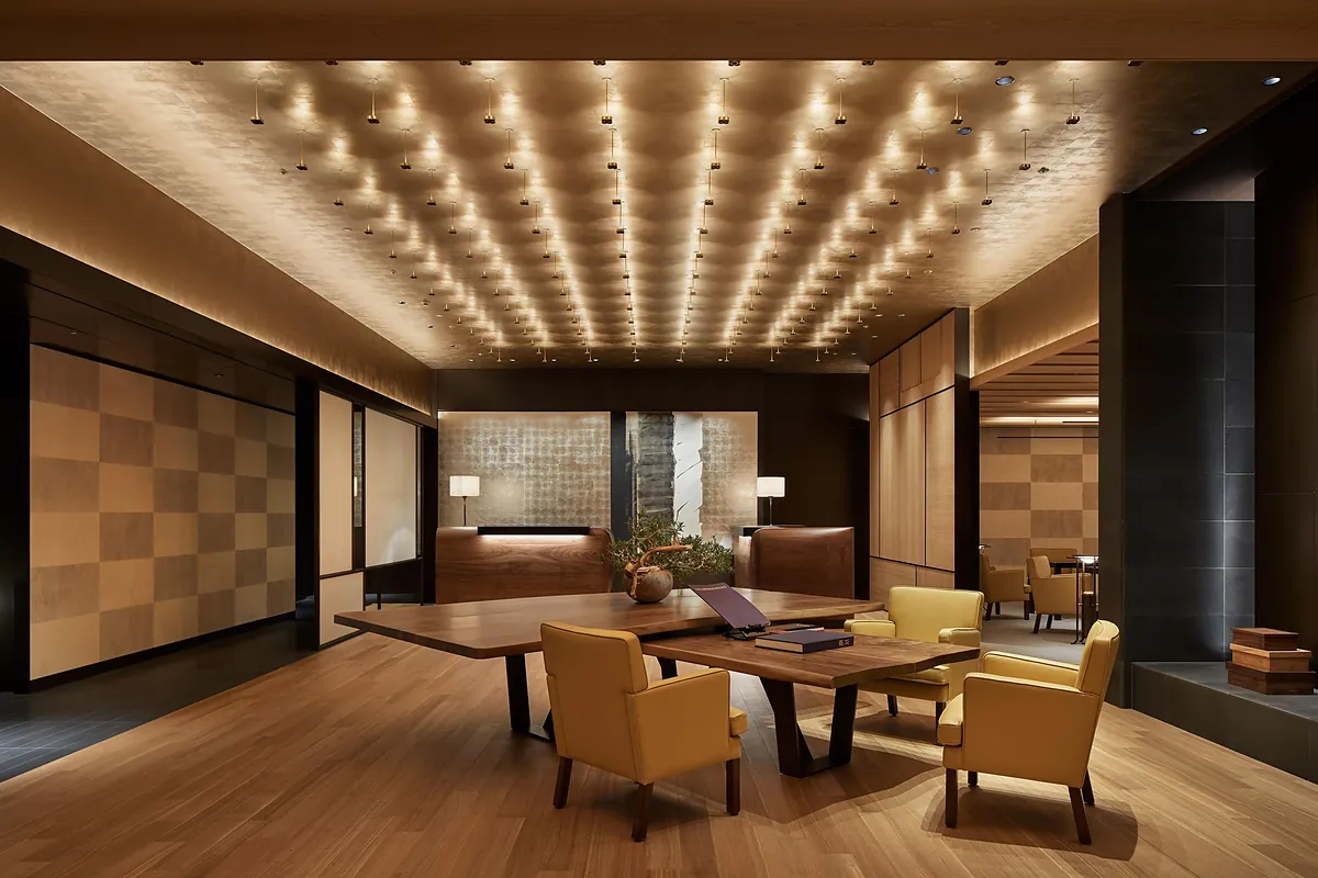 Park Hyatt Kyoto, the private dining room beneath a lit ceiling, Kyoto