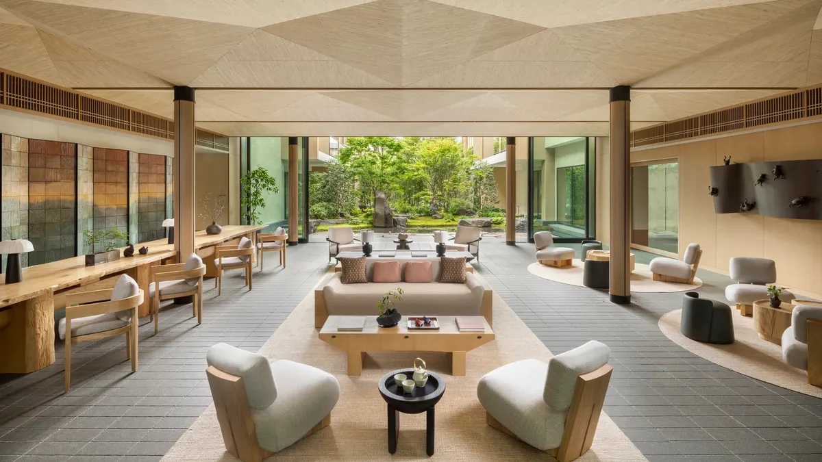 Six Senses Kyoto, the lounge open to its courtyard, Kyoto