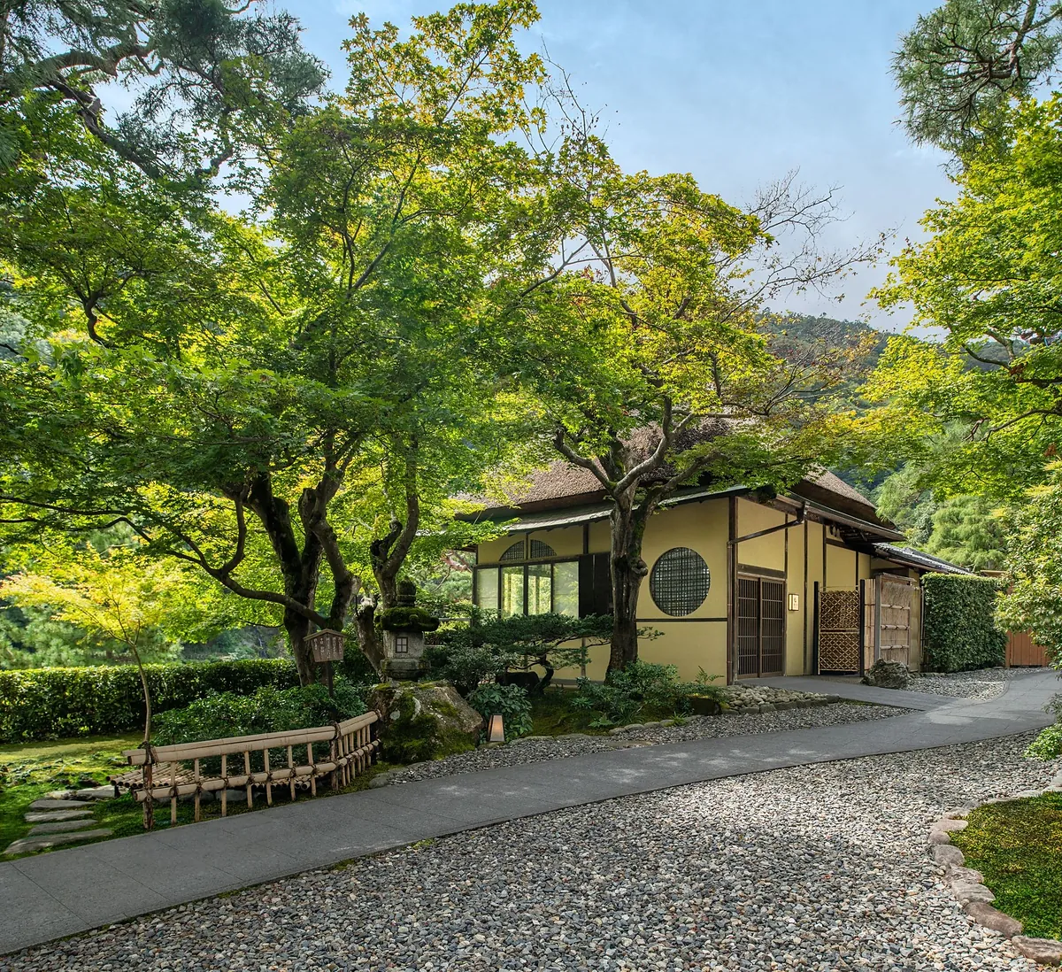 Suiran Kyoto, the low garden building across the gravel, Kyoto