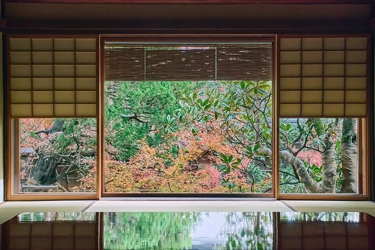 Tawaraya Ryokan, the garden framed in a window like a painting, Kyoto
